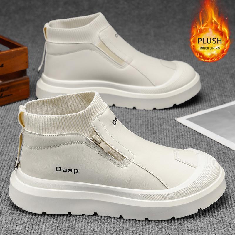 Men's soft elastic winter warm cold padded lining snow boots thick bottom non-slip wear outdoor casual sneakers cotton boots