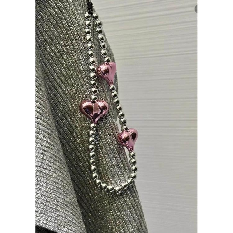 Round Beaded Heart Phone Strap Backpack Pendant Phone Chain Sweet Decors