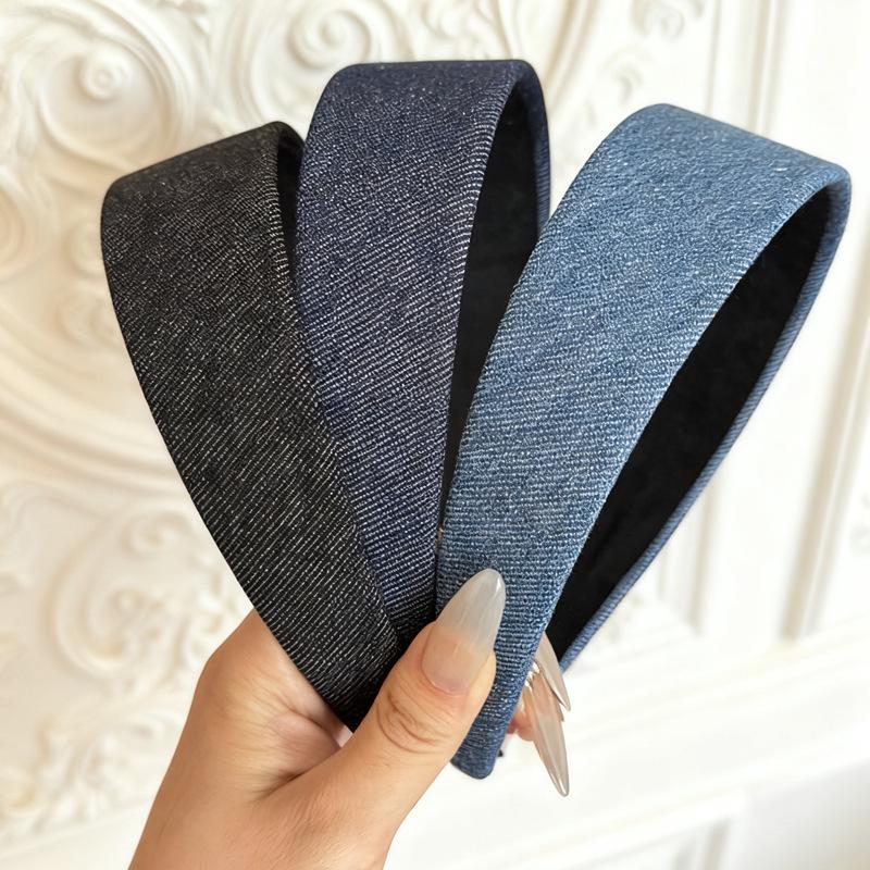 Korean Dongdaemun Retro Denim Wide-Brim Headband Solid Hair Clip Stylish Women's Versatile Accessory