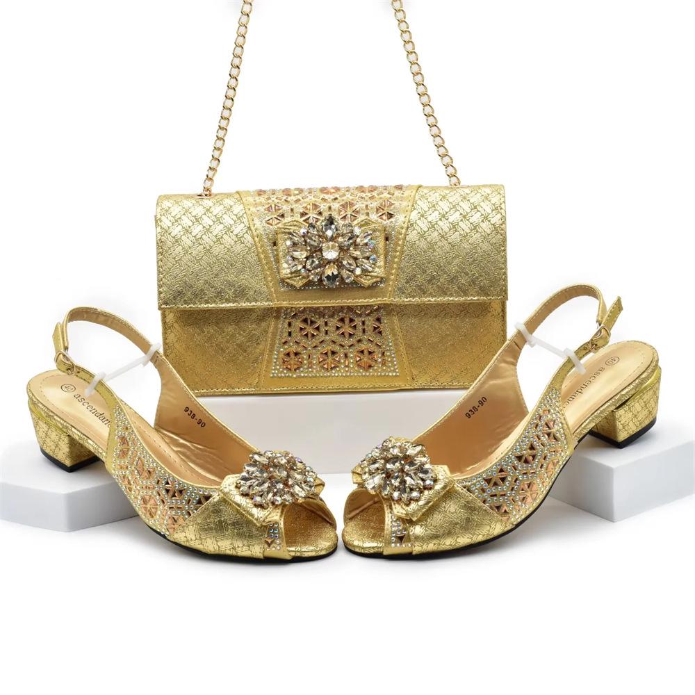 Sandalias de Tacón Alto con Bolsa para Zapatos Italiana, Adorno de Pedrería y Hebilla Floral para Bodas y Fiestas