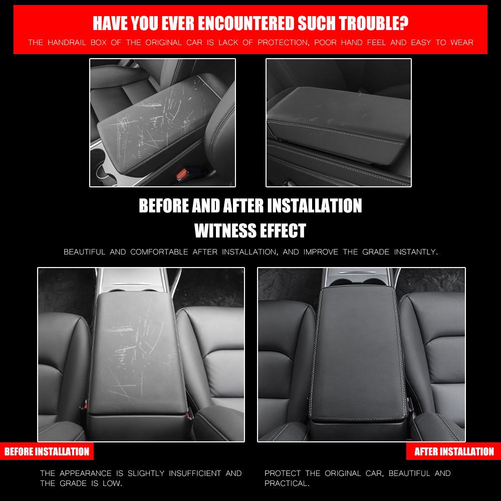 Car Armrest Box Protective Cover For Tesla Model 3 Y 2022 Central Control Armrest Cover Leather Accessories Decoration