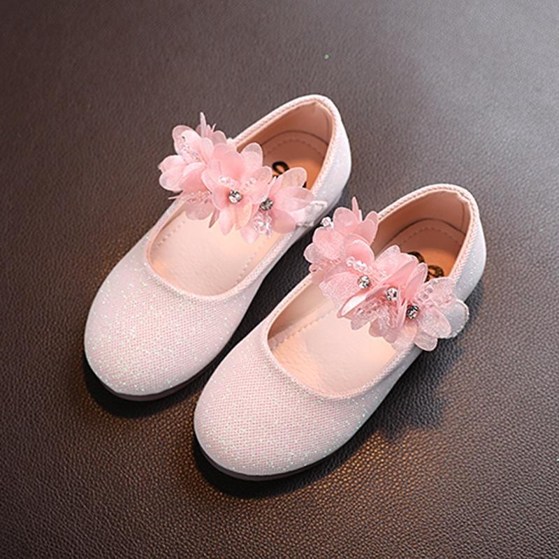 Lente Zomer Meisjes Jurk Prinses Leren Schoenen Kant Glanzende Bloem Zachte Zool Flats Optreden Feest Wit Bruiloft Sandalen