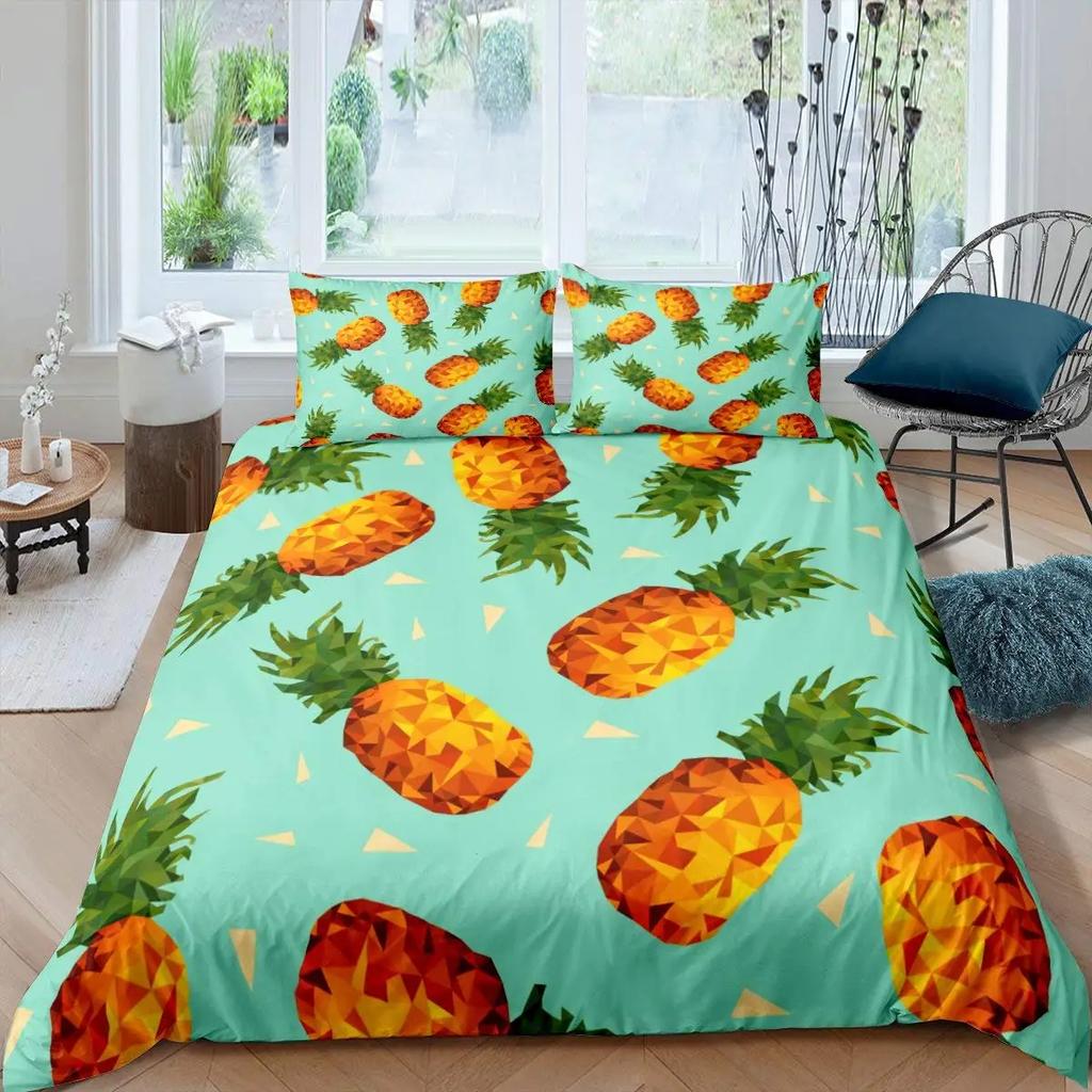 Ananas Bettbezug Set King Size Gelb Geometrisches Ananas Bettwäsche Set Seaside Strand Thema Frucht Bedruckte Bettdecke