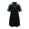 Women’s Casual Denim Patchwork Dress Short Sleeve Loose Fit T Shirt Dress with Pockets and Printed Design for Everyday Wear
