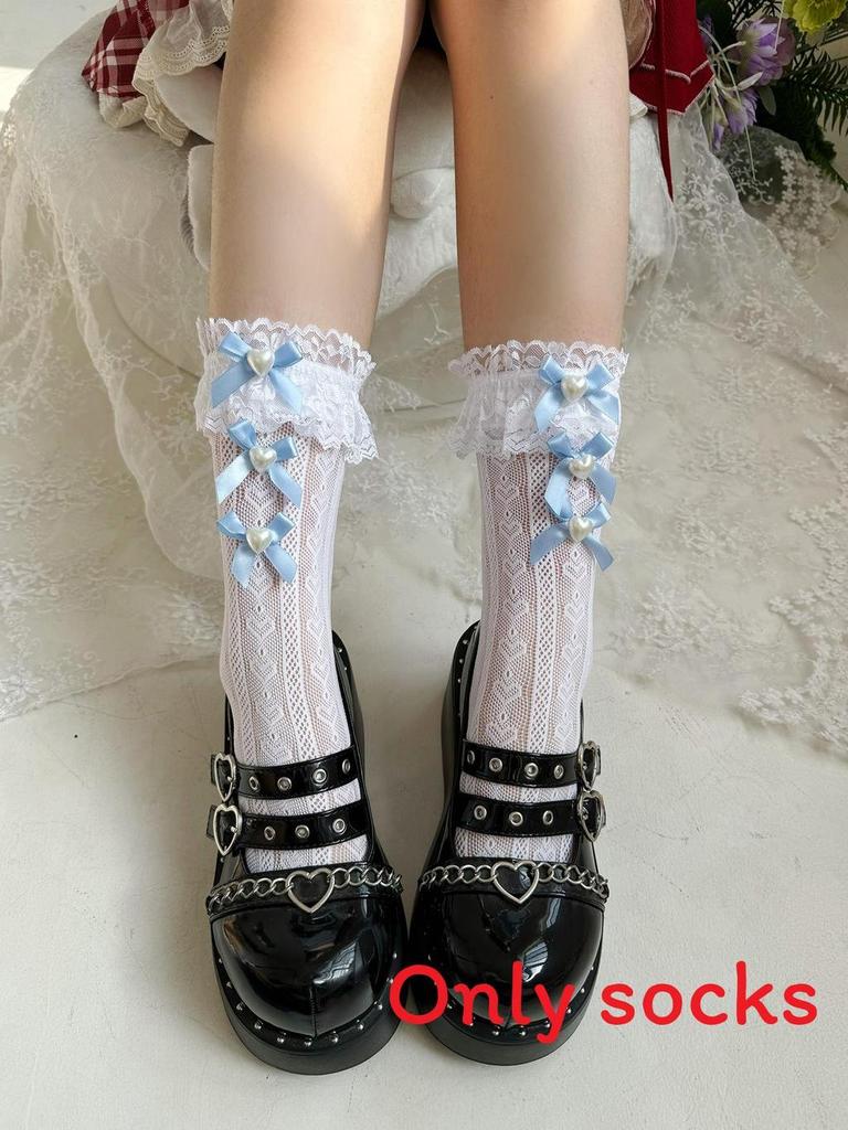 Girls Polka Dot Ruffle Tulle Butterfly Bow Knee Socks With Frictionresistant Fabric For Teens