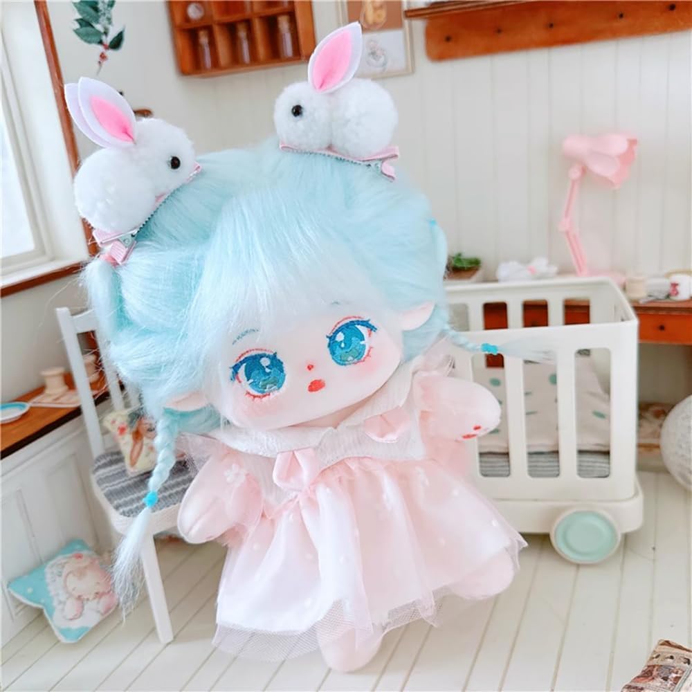 Niannyyhouse 20cm Plush Doll Light Blue Hair Black Hair Normal Body Cotton Toy with Skeleton
