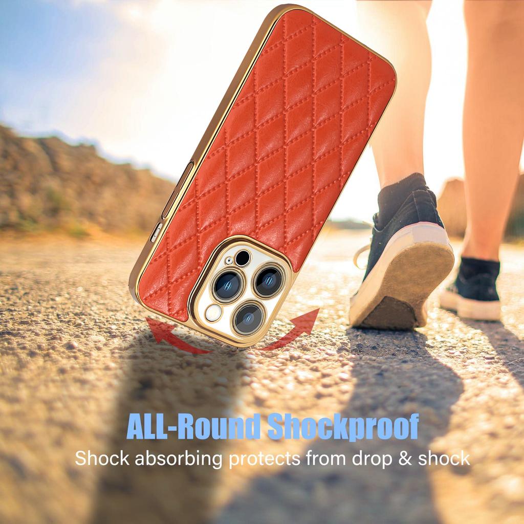 Luxury 3D Diamond Pattern Plating Leather Cases For iPhone 15 Pro Max 14 11 12 13 Shockproof Bumper Hard Lens Protection Cover