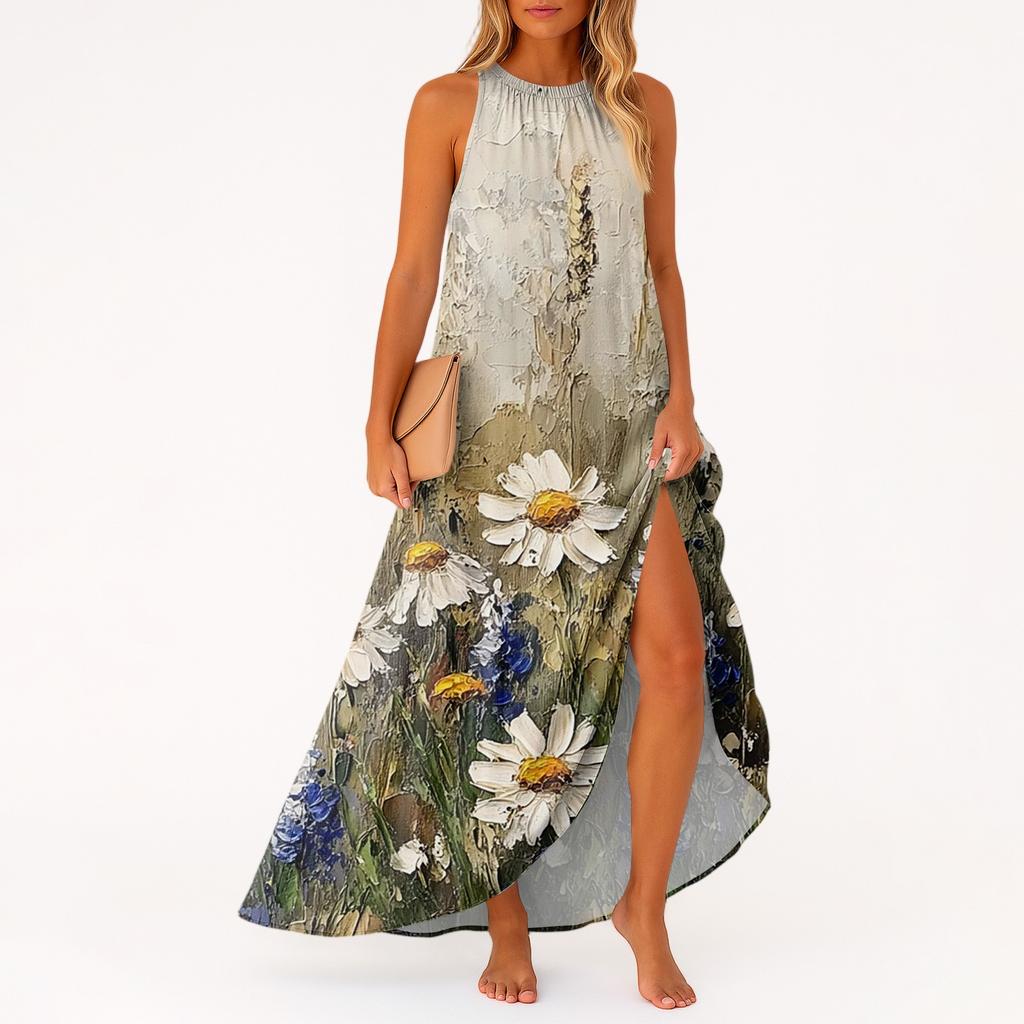 Women's Casual And Fashionable Round-neck Sleeveless Mid Length Dress