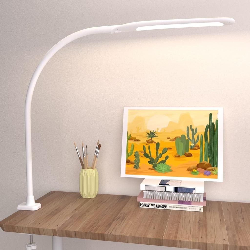 LED Desk Lamp with Clamp,Flexible Gooseneck Clamp Lamp,Dimmable,Touch Control 3 Color Modes,Eye-Care Table Light with Adjustable Arm,Architect Lamp