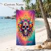Blumen Schädel Personalisierter Name Aufgedrucktes Strandtuch Weiches Handtuch zum Schwimmen Strand Reisen