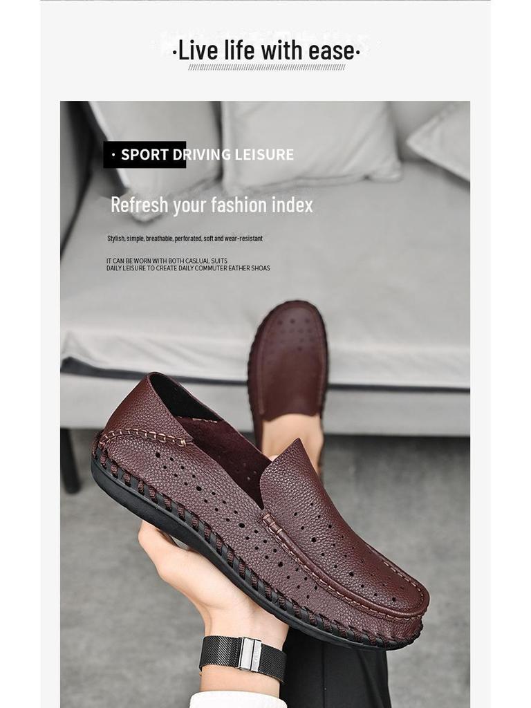 Men's Slip-On Leather Shoes: High-End Business Casual, Soft Leather, Wide Fit, Large Sizes 47-48