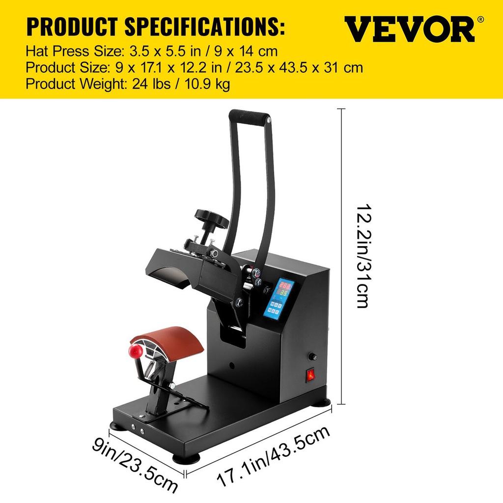 Hat Heat Press 5.5 x 3.5 inch Heat Press Machine 600W Professional Hat Heat Press Machine for Hats Caps Transfer Press Heat with 12000 Hours Life