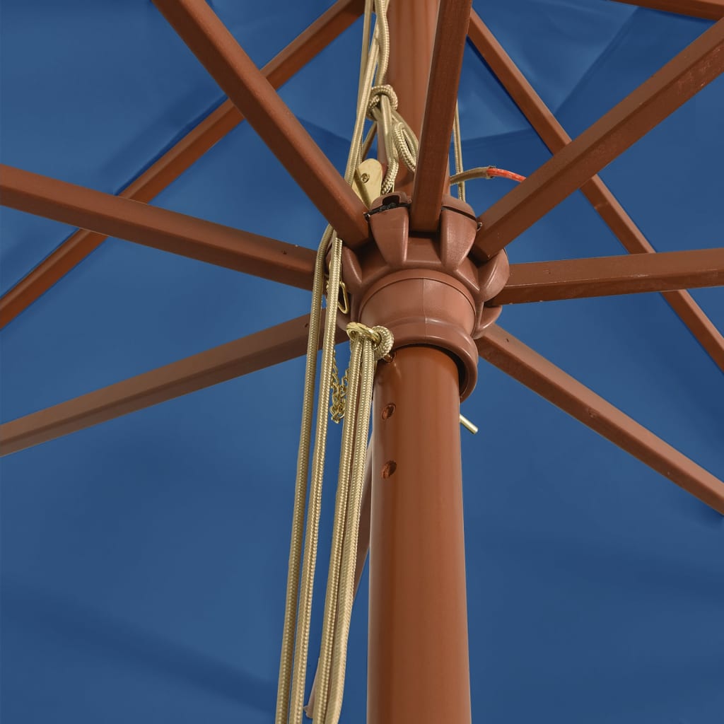 Azur Blue Sun Umbrella with Wooden Pole 400 X 273 Cm