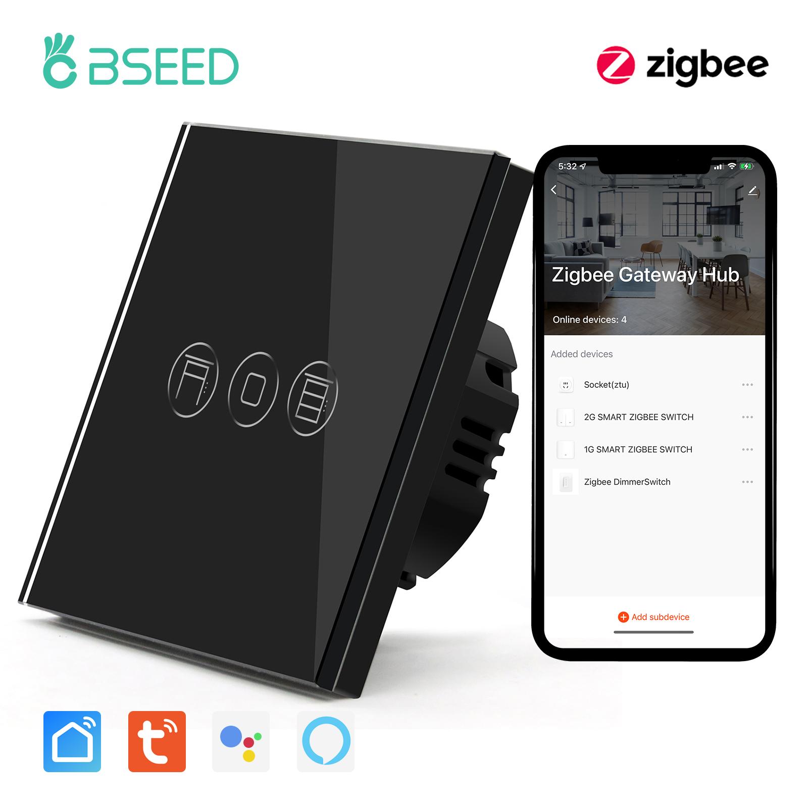 

BSEED Zigbee Roller Shutter Switch Smart Light Wall Switches Electric Blind Switch With EU Socket Support Tuya Smart Life Alexa EU standard