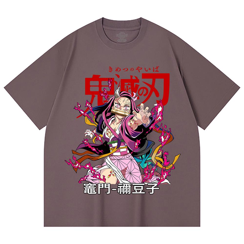 230 g/m² 100% Baumwolle Demon Slayer V72 Nezuko Aufdruck Unisex Schweres Baumwoll-T-Shirt