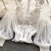 Danmo  Korean Style Chic Sexy Lace Blouse Women Long Lantern Sleeve Shirt Floral Elegant Mesh Blusas