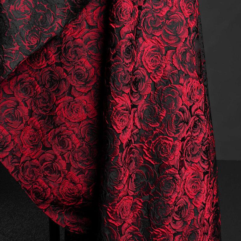 100cm*155cm Rose Jacquard Dyed Fabric Embossed Dark Red 3D Fabric Dark Red Dress Suit DIY Sewing Craft Dress Supplies