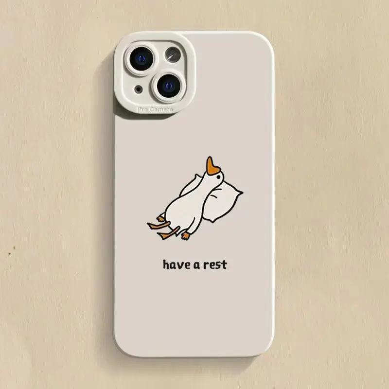 

Funny Duck Phone Case For iPhone 15 14 13 11 12 Pro Max XR X XS Max 7 8 15 14Plus Shockproof Silicone Lens Protection Soft Cover iPhone 14 Pro