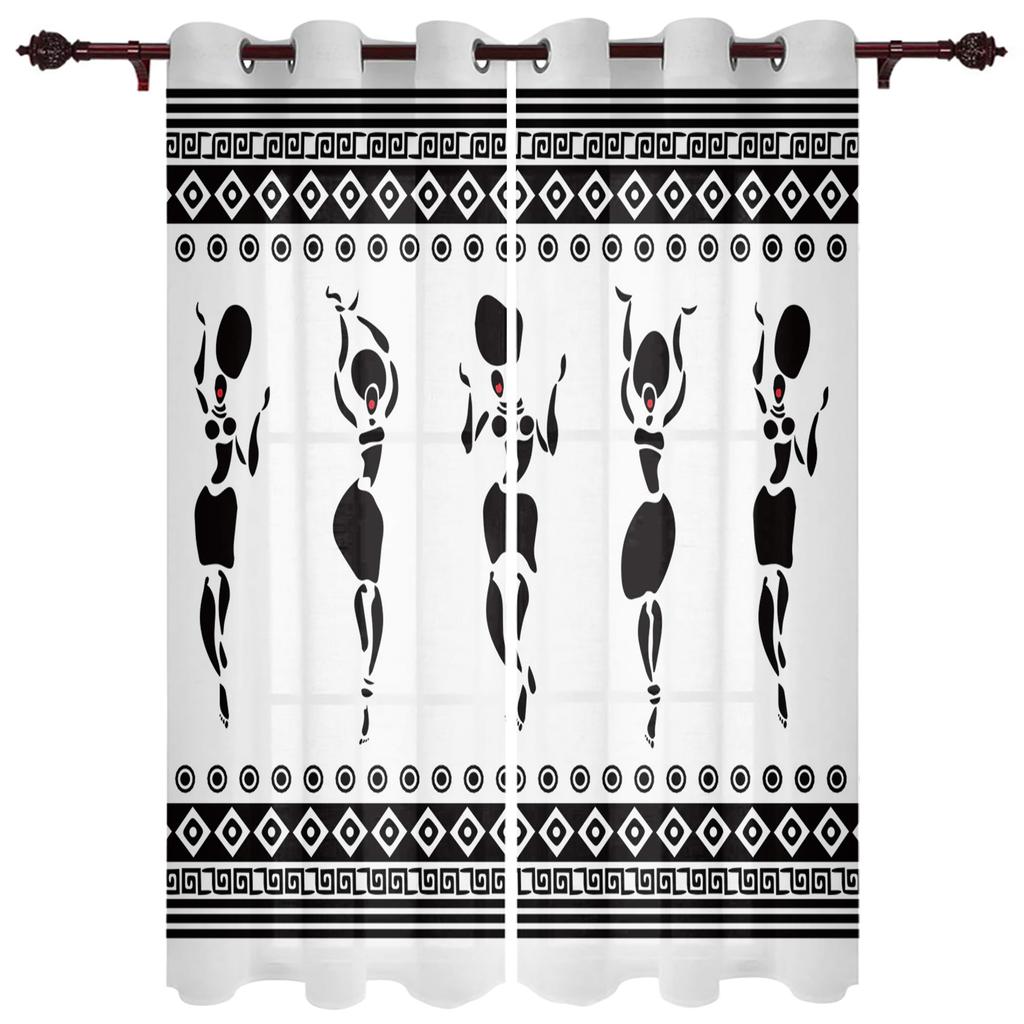 African Women Apron Ceramic Cartoon Window Curtains Bedroom Kitchen Decor Curtain Panel Window Curtains for Living Room