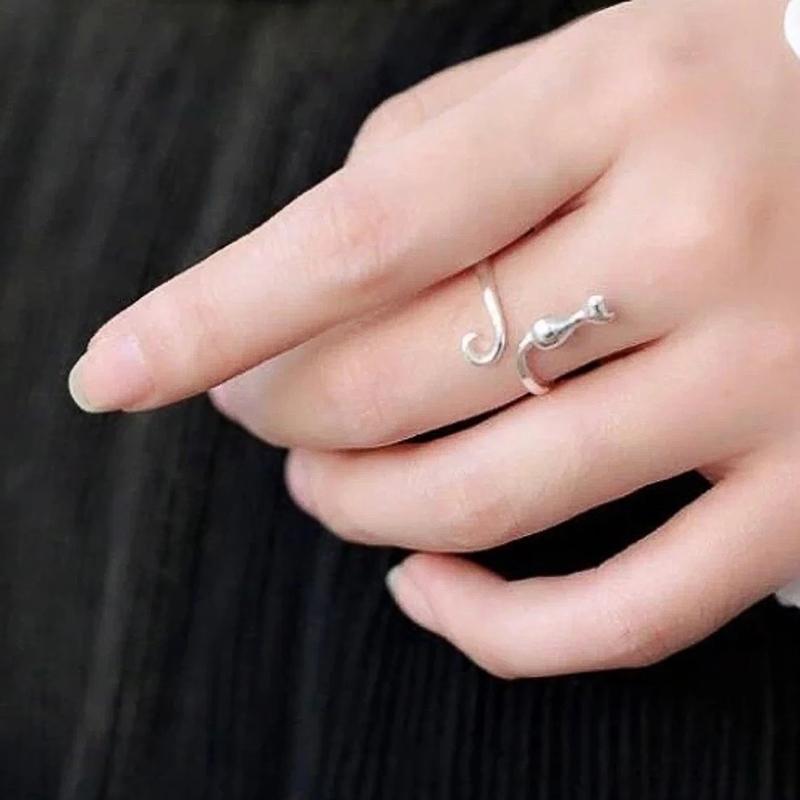 Ladies' Silver Cat Ring, Can Be Opened And Adjusted In Size, Simple And Fashionable Ring, Versatile Accessory Jewelry.