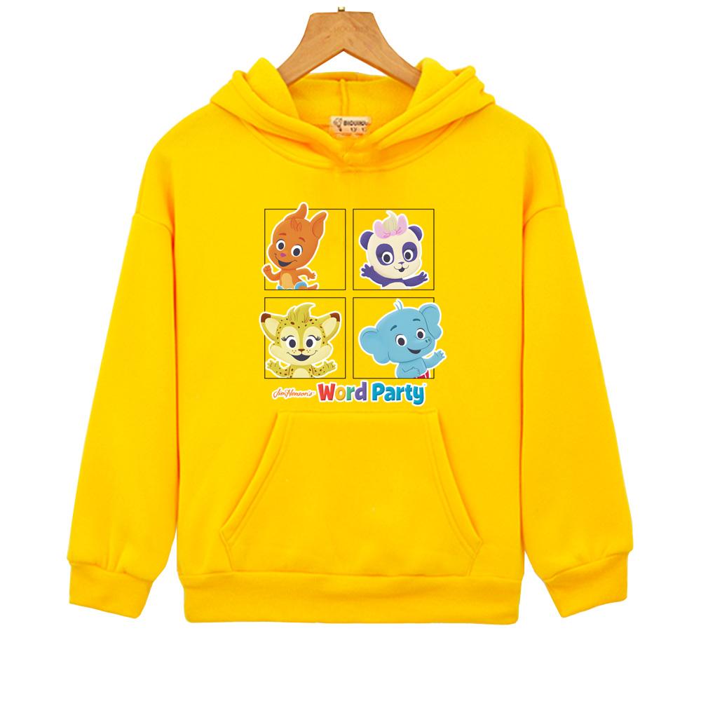 cartoon Word Party Hoodies children's Sweatshirts Kawaii Cartoon Boys/girls Clothes Fleece Autumn/Winter Streetwear High Quality