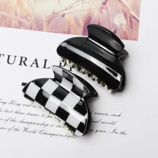 2 Pezzi Pinze per Capelli a Scacchiera per Donna Ragazza Dolci Fermagli per Capelli in Acrilico Carini Fermaglio per Capelli Solido a Granchio Accessori per Capelli alla Moda