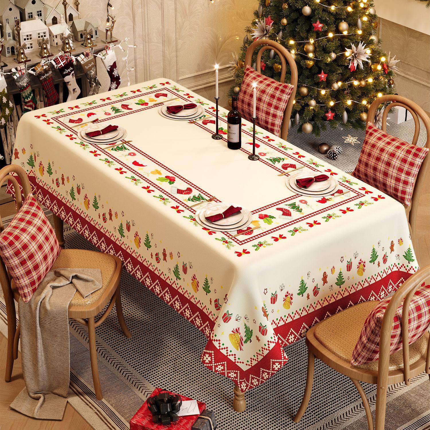

Christmas Tablecloth Waterproof Oil Resistant No Wash No Scald Dining Tablecloth New Year Atmosphere Decoration Easy To Maintain 60x120cm
