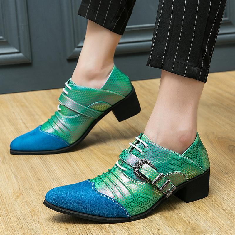 Large size high heel sole pointed men's shoes size 38-46 men's leather shoes pointed British hairstylist nightclub leather shoes