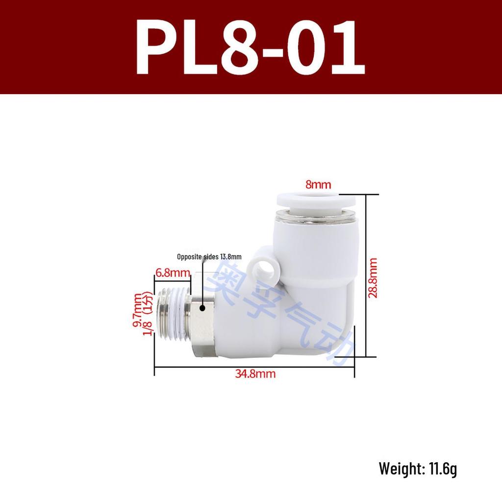 Premium White Male Thread Elbow PL8-02 Pneumatic Connector, 4-M5/6-01/10-03/12-04 Air Tube