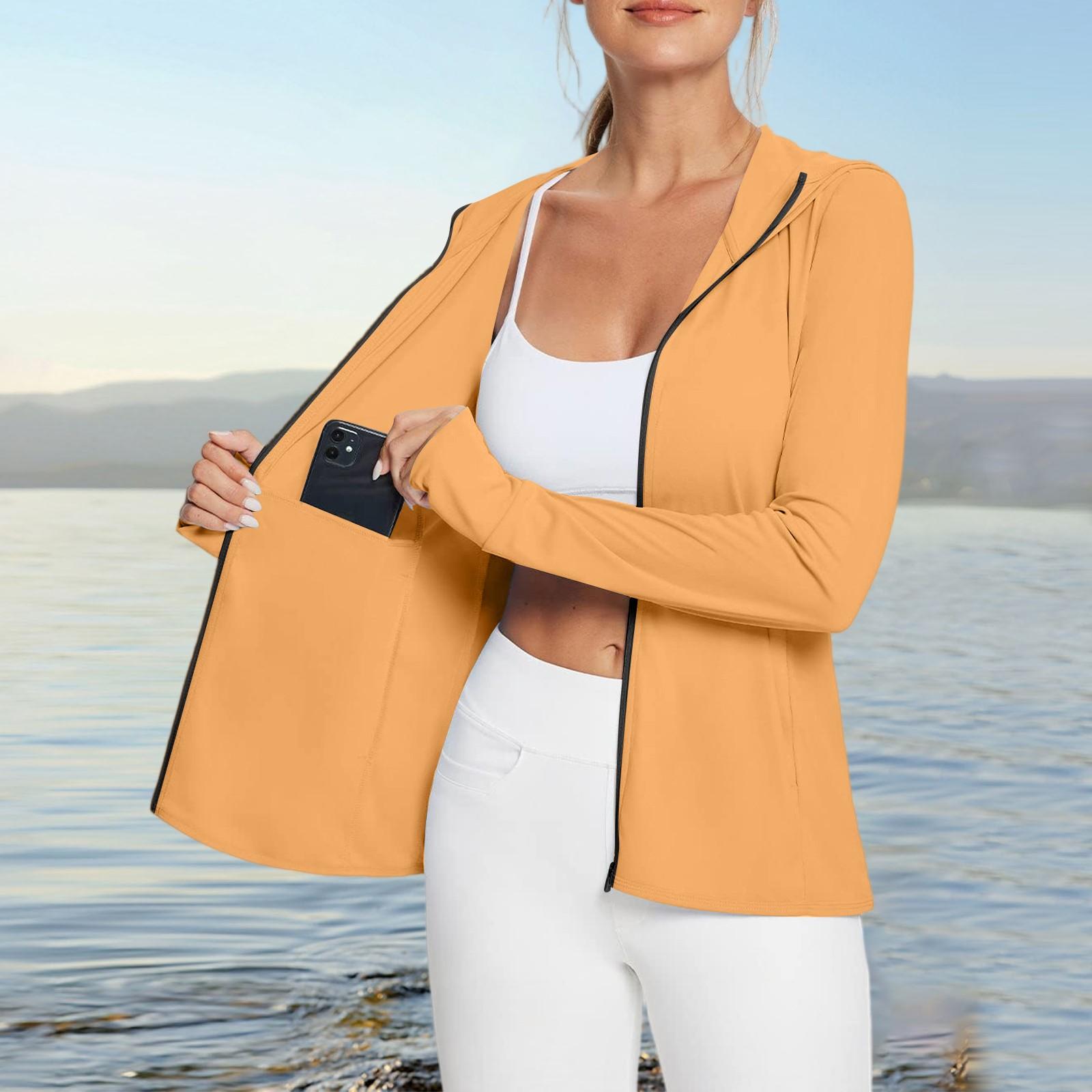 

Женская рубашка от солнца Ice Silk Hoodie с длинным рукавом Outdoor Hiking Summer Coat L оранжевый