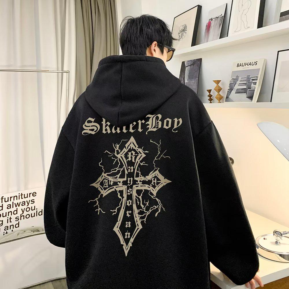 Men's Autumn Retro Hoodie - Trendy High Street, Loose-Fit, Plus Size Pullover.