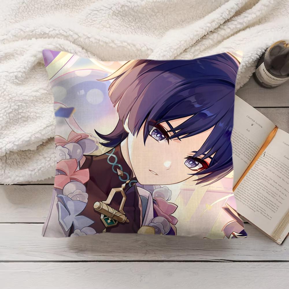 Wanderer Genshin Impact Cushion Cover Silky Short Plush Invisible Zipper Dustproof Sofa Pillow Case For Home Decor