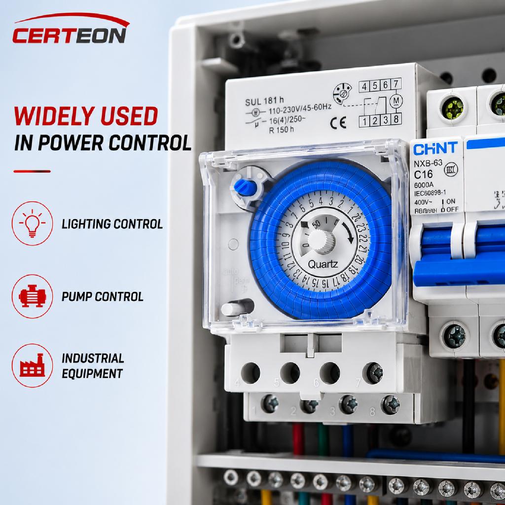 SUL181H Mechanical Timer Switch 24H DIN Rail Time Controller 110-230V AC for Street Light Factory Equipment3