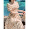 Fashionable Retro Small Floral Printed Cake Dress Summer Waist-hugging and Slimming Over the Knee Mid-length Skirt