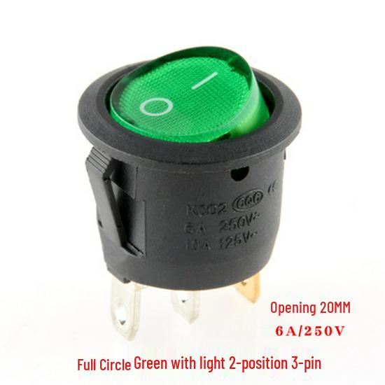 KCD1 Тумблер: Круглий, Підсвічений, 2/3/4-контактний, 2/3-позиційний, 6A 250V, Отвір 20 мм.