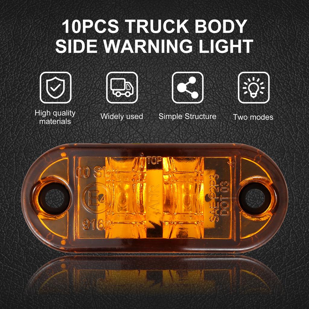 10 Pack Durable Led Side Marker Lights for Trailer Trucks Caravan Side Clearance Marker Light Lamp Led Yellow 12V 24V LED