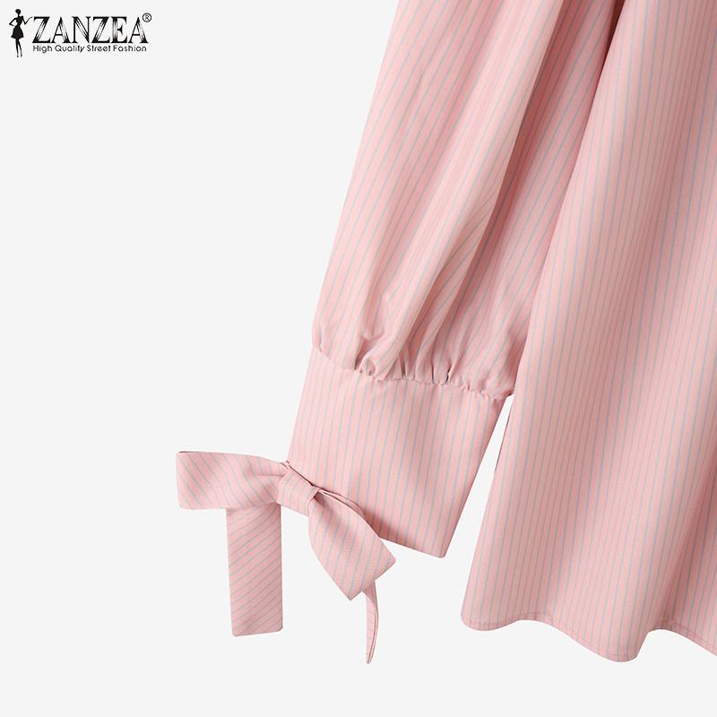ZANZEA Women Turn Down Collar Loose Long Sleeve Stripe Blouse