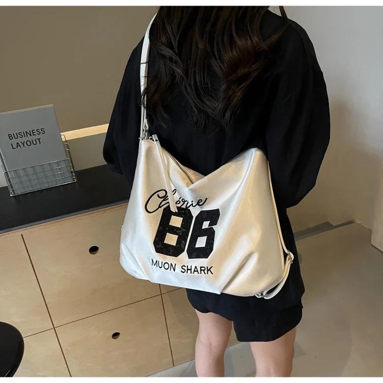 Geantă feminină de mare capacitate, design de nișă de înaltă calitate, cu litere brodate, umăr dublu, crossbody, clasă pentru navetiști