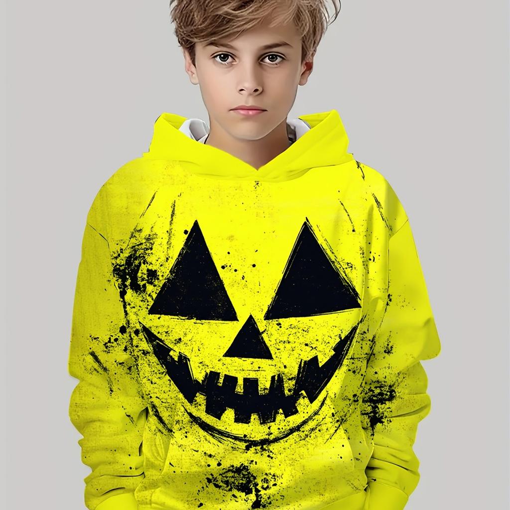 Boy Halloween Pattern Comfortable Polyester, Casual Party Style, 3D Printed, Autumn/Winter Long Sleeve Hoodie
