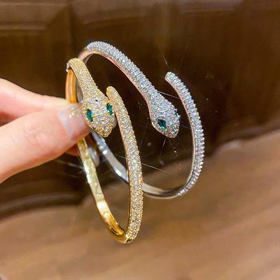 Bracelet Ouvert Serpent Zirconia Doré Rétro Élégant pour Femmes