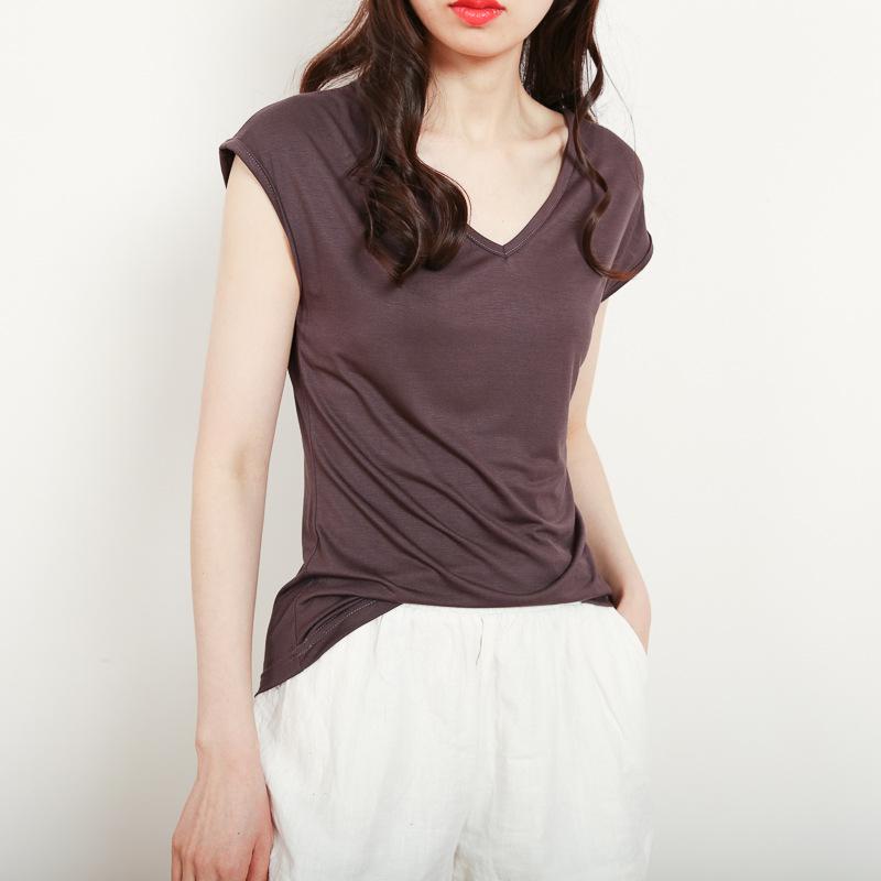 Sleeveless V-Neck Slim-Fit Modal T-Shirt for Women - Summer 2024 Korean Style