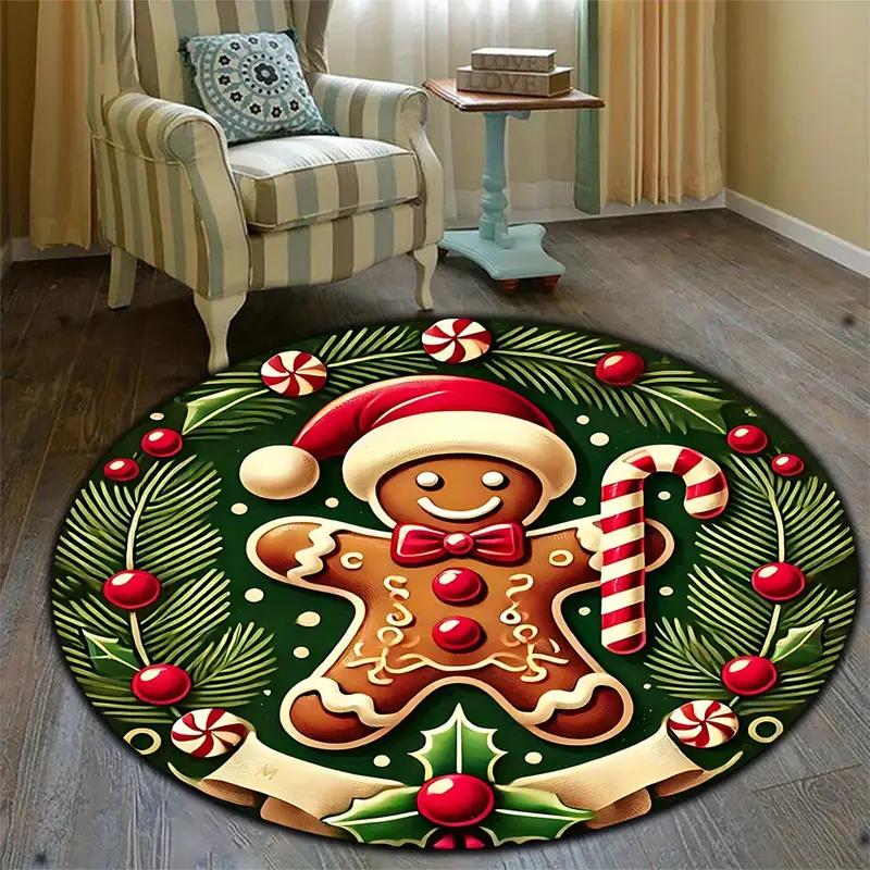 Christmas The Gingerbread Man Round Carpet Living Room Bedroom Floor Mat Festive Atmosphere Christmas Tree Home Rug