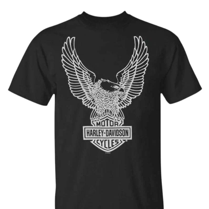 New HD Biker Eagle Graphic T Shirt Black Short Sleeve Men Tee XL