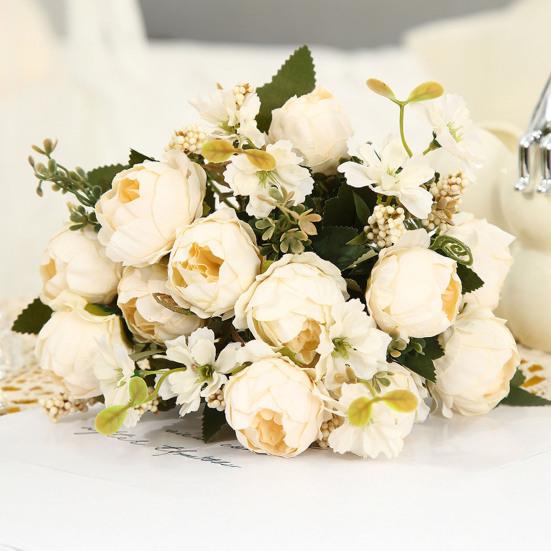 Pivoines Artificielles Fleur Mélange de Fleurs de Pivoine Artificielle Tige de Fleur Fausse Soie Toucher Réel Bouquet pour Arrangements Floraux Table à Manger Fête de Mariage Centre de Table
