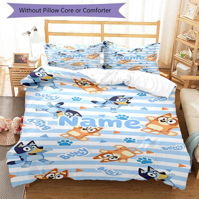 3Pcs Custom Name Bluey Bedding Set Duvet Cover Closure Includes 1Duvet Cover 2Pillowcases Soft And Comfortable For All Seasons