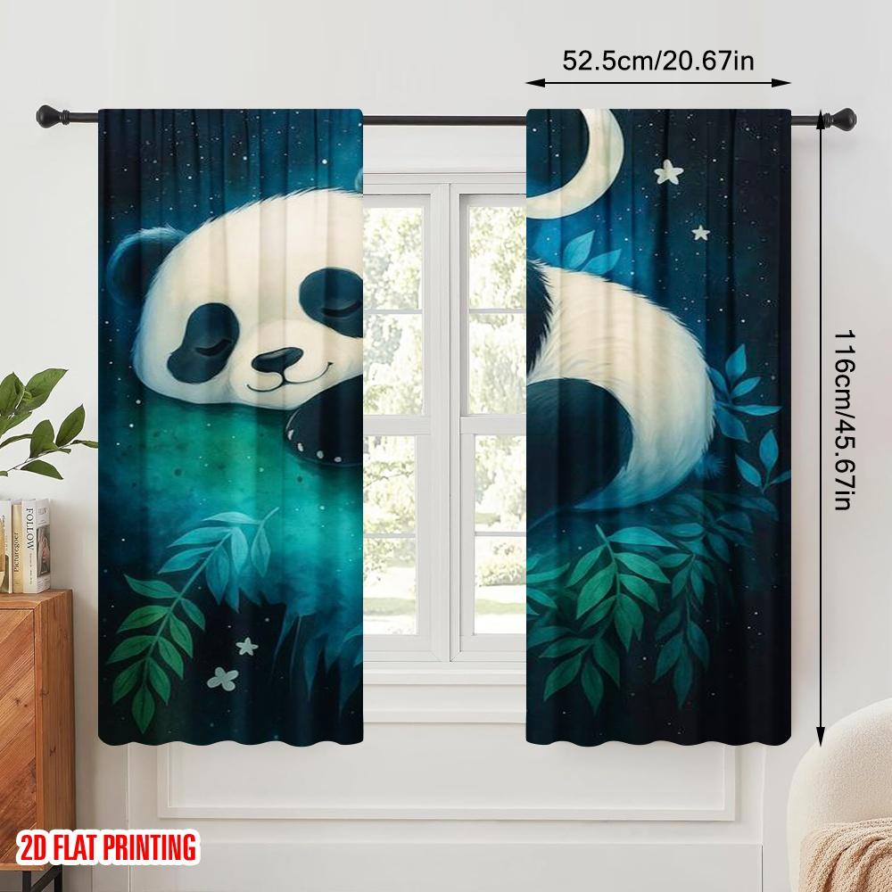 2pcs,2D Plane Printing Popular Curtain Panels Dreaming Panda 100% Polyester (without Rod) Festive for Living Room, Bedroom,