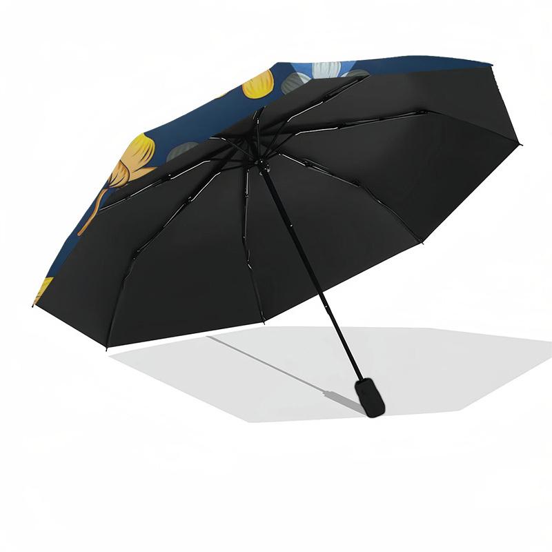 1pc Yellow Flowers Pattern Navy Blue Background Umbrella with Plastic Handle,Suitable for All Seasons Umbrellaptys26086