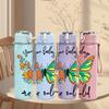 1PC Teal Butterfly Floral Quote 750ml Color Plastic Sports Water Bottle Leakproof Flip Straw Lid Suitable for Sports Office Home Use