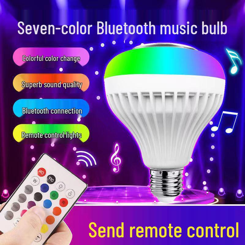 Seven-Color RGB Bluetooth LED Music Bulb with Remote & Speaker