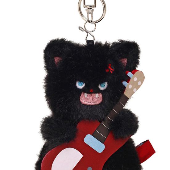 Electric Guitar Cat Keychain Plush Rock Star Cat Plush Pendant Soft Stuffed Cat Keyring Cute Bag Charm for Teens & Cat Lovers